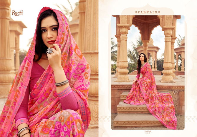 Vanilla Vol 6 By Ruchi Swarovski Border Printed Chiffon Sarees Wholesale Shop In Surat
